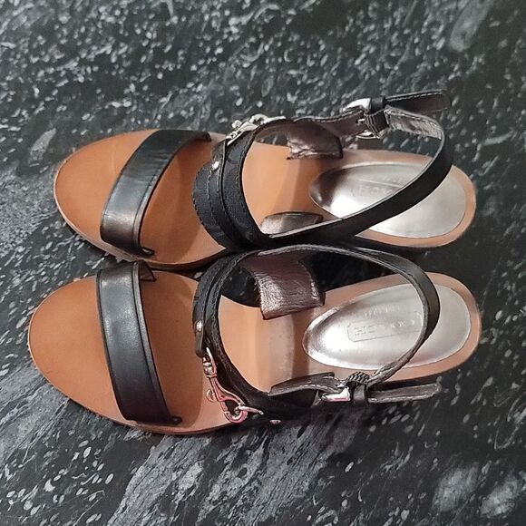 COACH PAM SIG C LOGO LEATHER WEDGE HEELS SANDALS - Picture 9 of 16